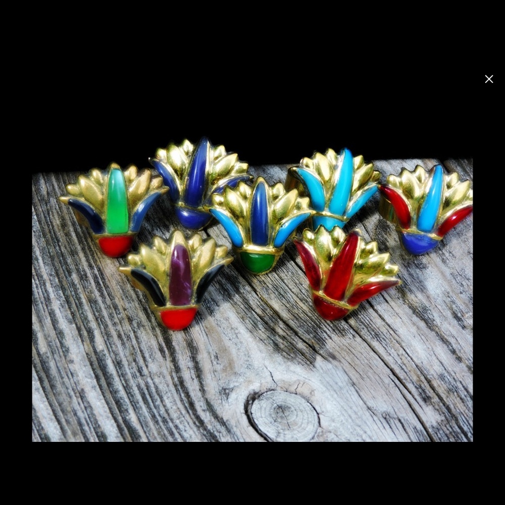 Egyptian Revival Lotus Inlaid Brass Vintage Ring